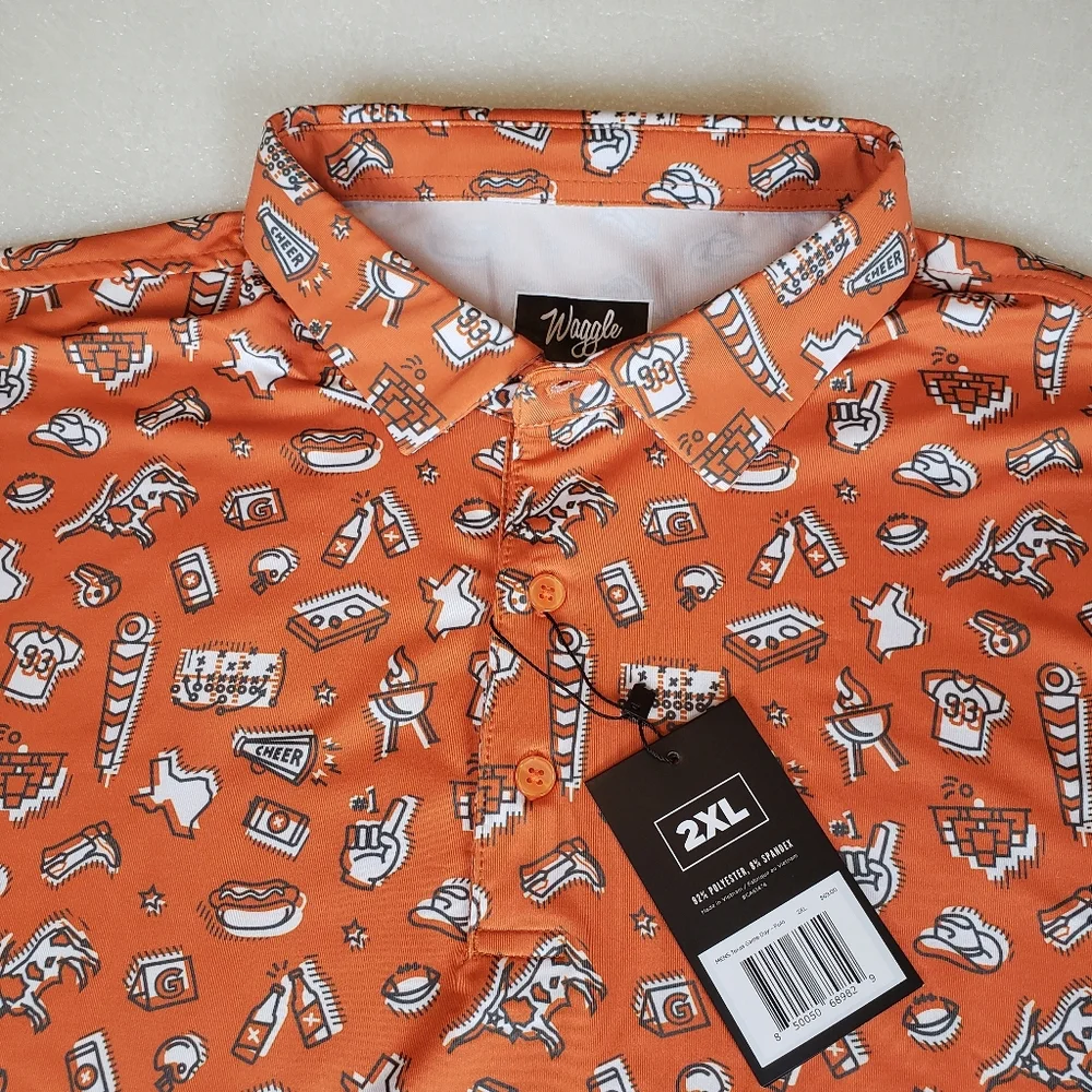 NWT Waggle Men's 2XL Texas Game Day Football Golf Party Tailgate Polo Shirt Rare - Picture 3 of 11